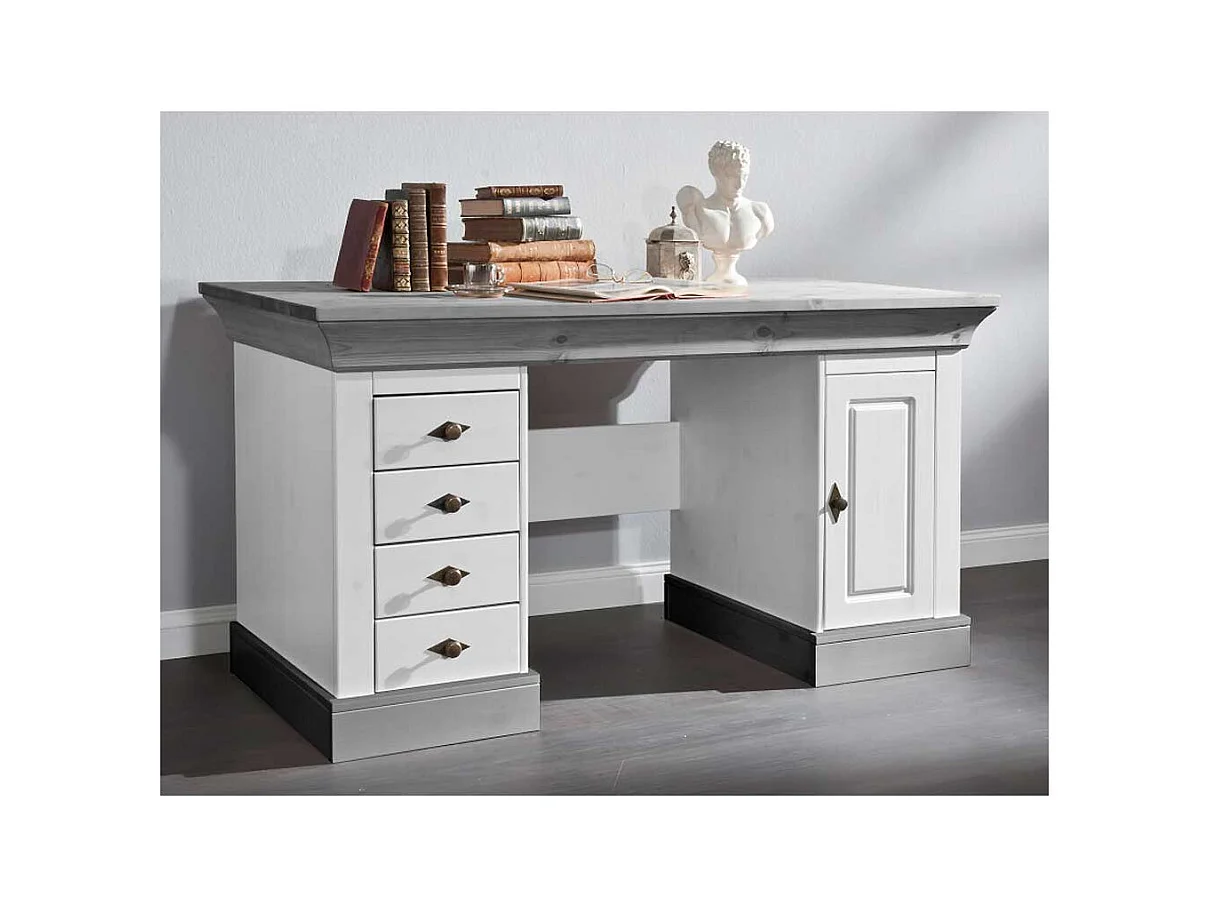 Computertisch in Weiß Grau Kiefer teilmassiv