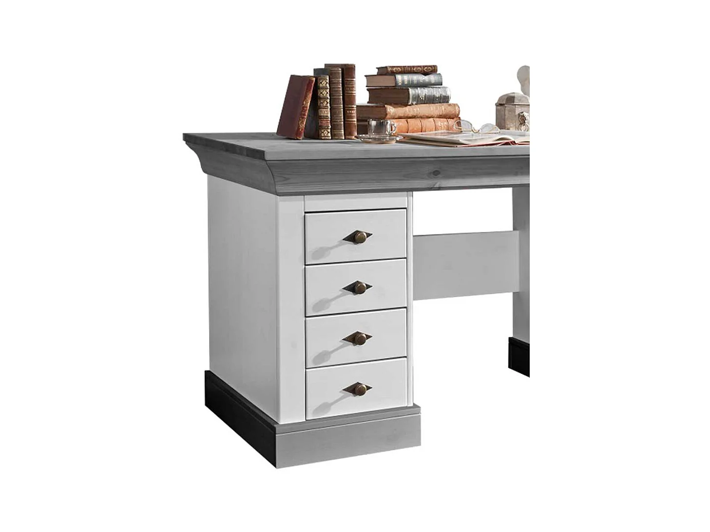 Computertisch in Weiß Grau Kiefer teilmassiv