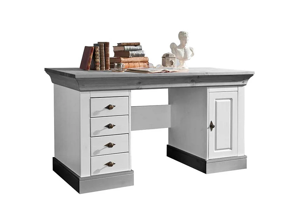 Computertisch in Weiß Grau Kiefer teilmassiv