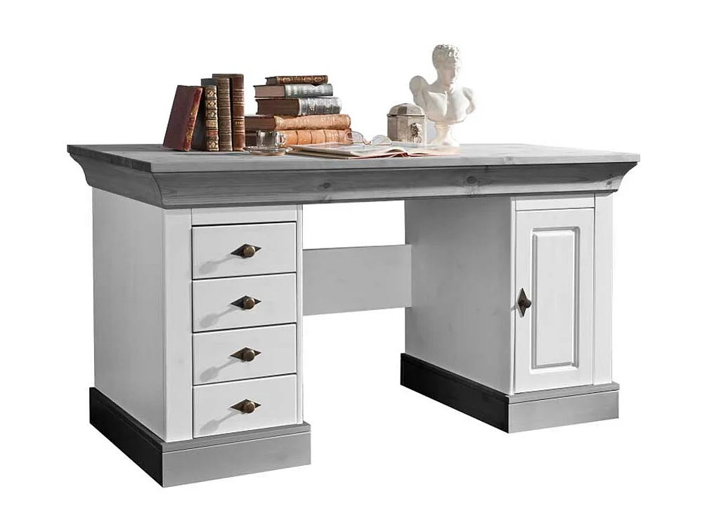 Computertisch in Weiß Grau Kiefer teilmassiv