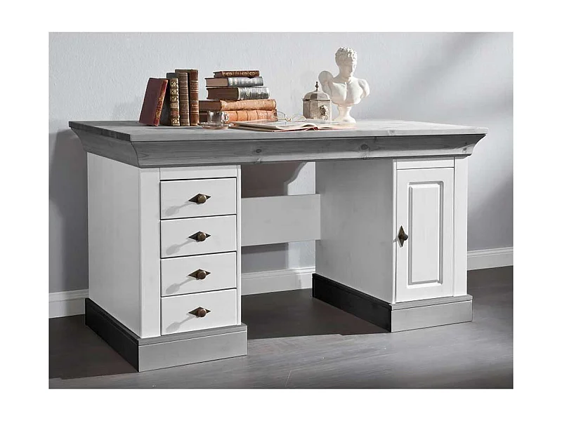 Computertisch in Weiß Grau Kiefer teilmassiv