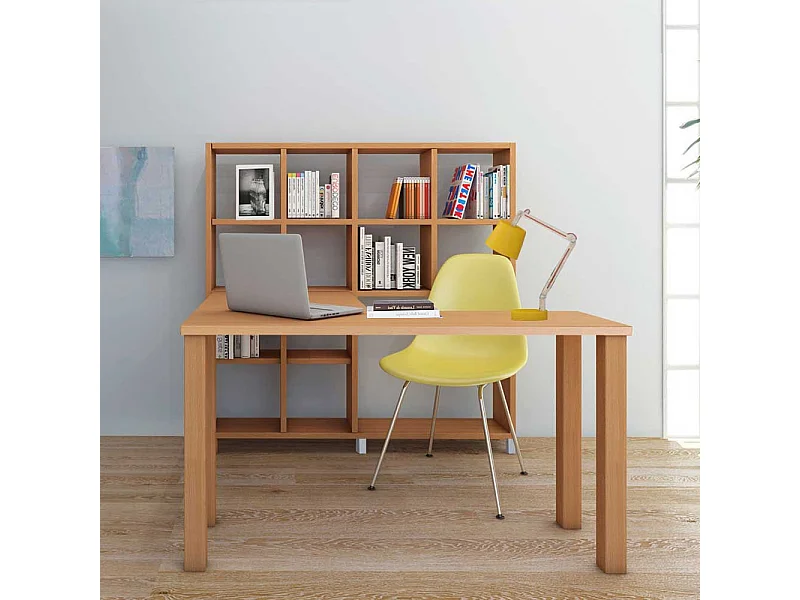 Büroschreibtisch in Buchefarben Seitenregalen