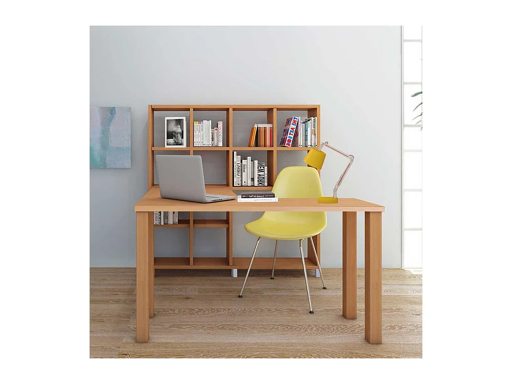 Büroschreibtisch in Buchefarben Seitenregalen