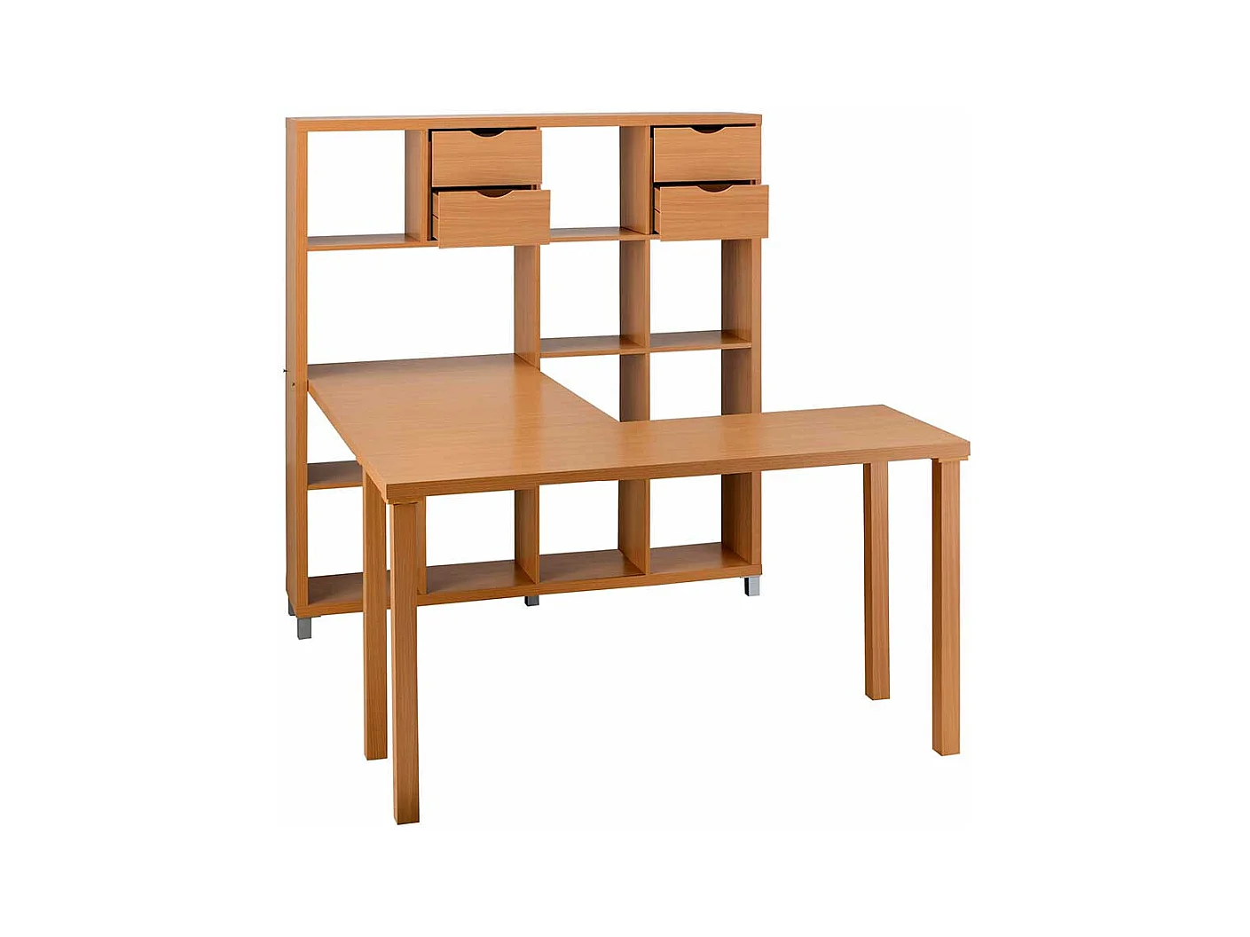 Büroschreibtisch in Buchefarben Seitenregalen