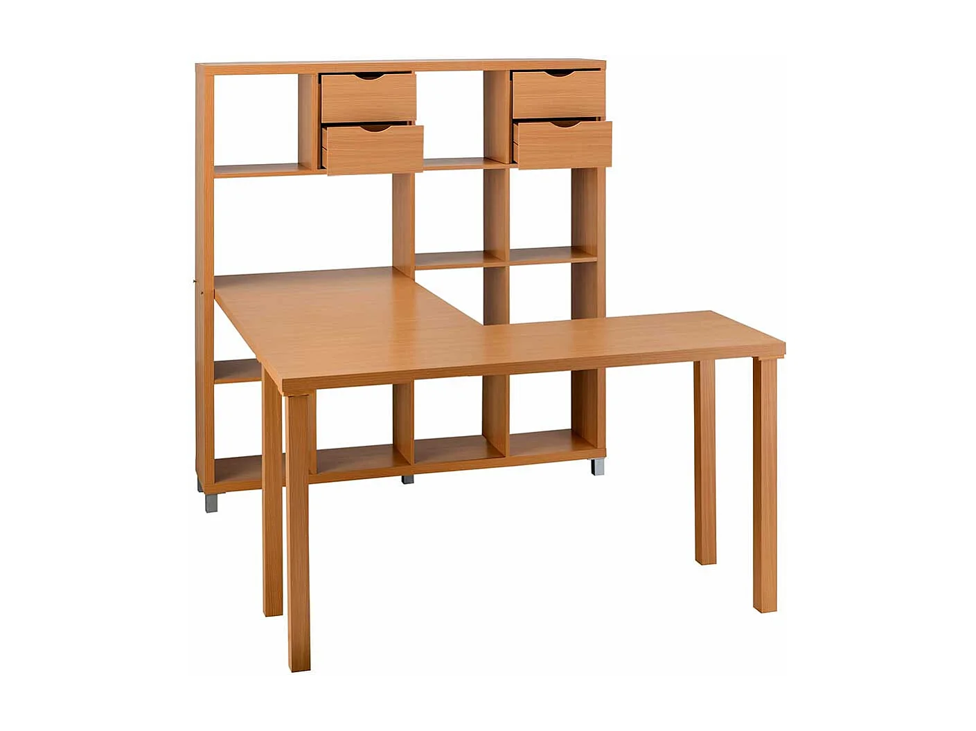 Büroschreibtisch in Buchefarben Seitenregalen