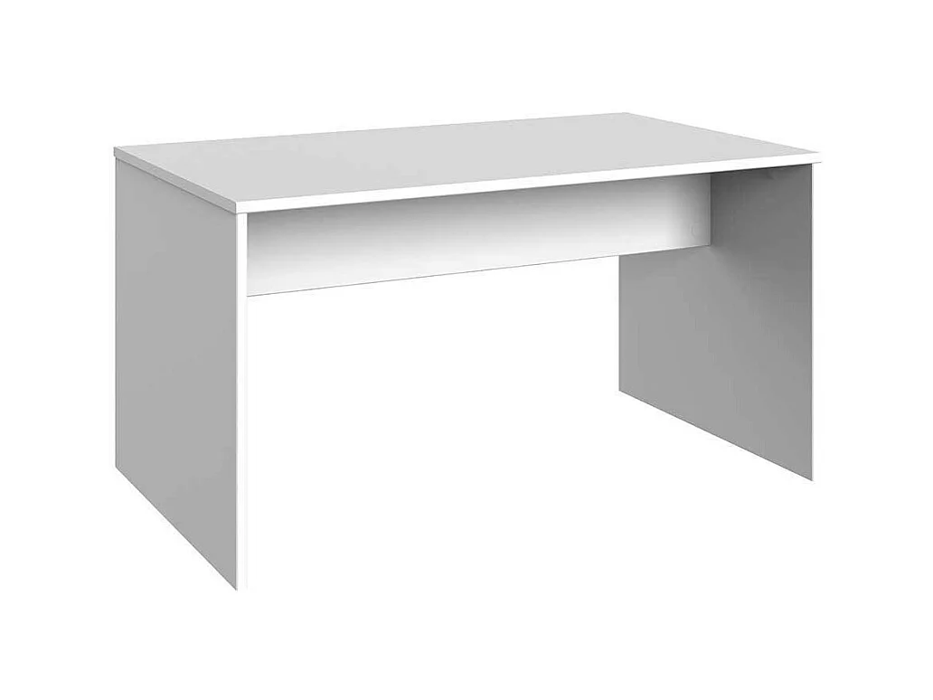 Weißer Schreibtisch mit Knieraumblende Wangen Gestell