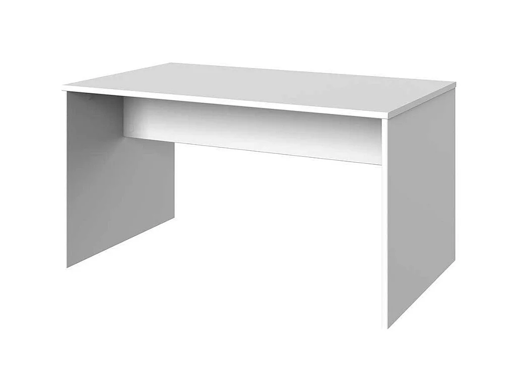 Weißer Schreibtisch mit Knieraumblende Wangen Gestell
