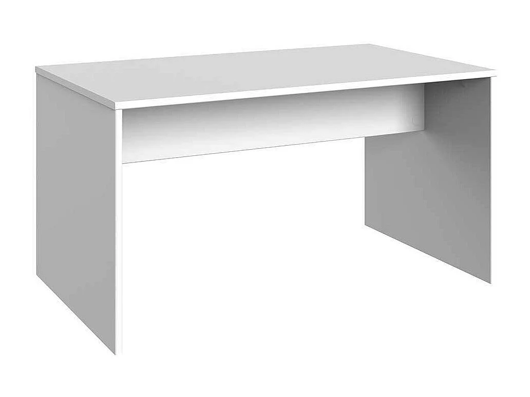 Weißer Schreibtisch mit Knieraumblende Wangen Gestell