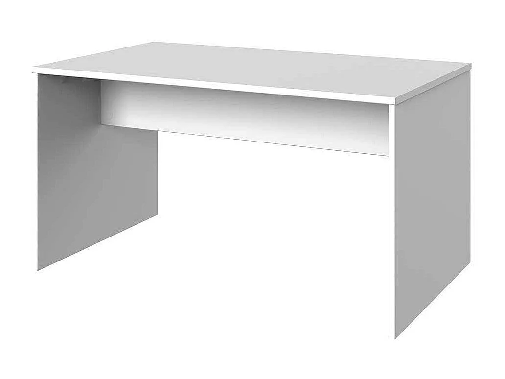 Weißer Schreibtisch mit Knieraumblende Wangen Gestell