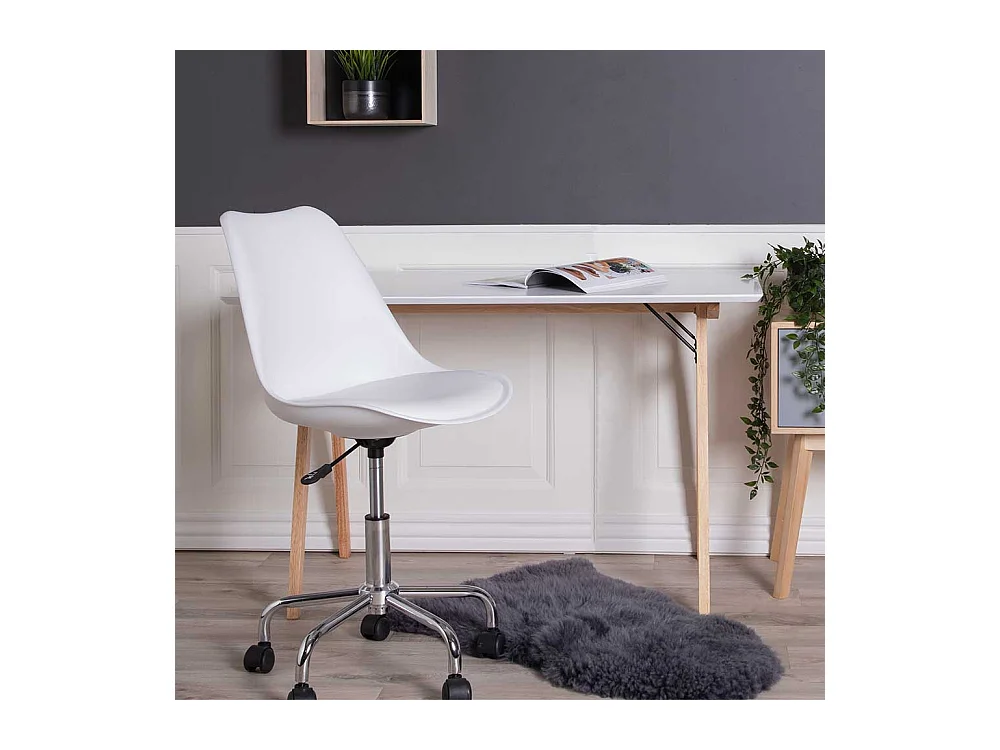 Designschreibtisch in Weiß und Holz Naturfarben Skandi Style