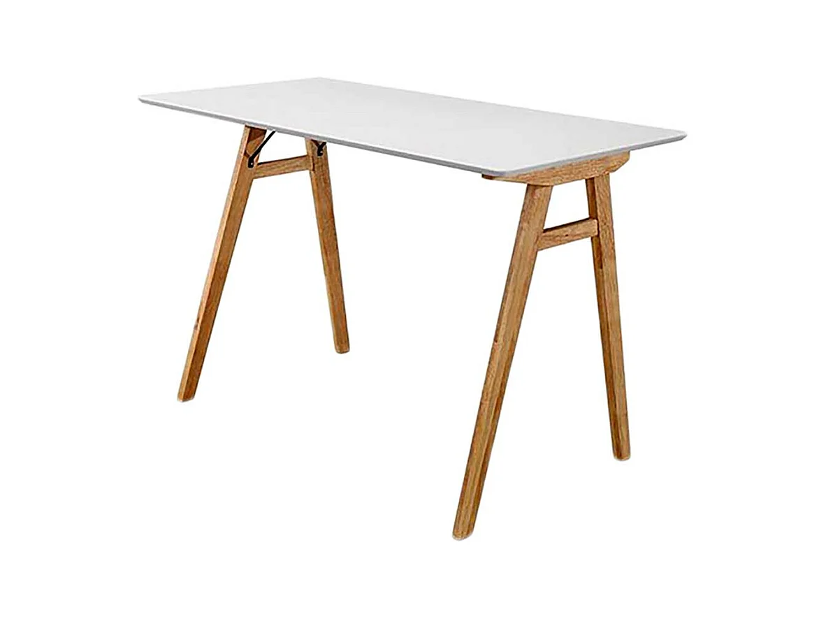 Designschreibtisch in Weiß und Holz Naturfarben Skandi Style