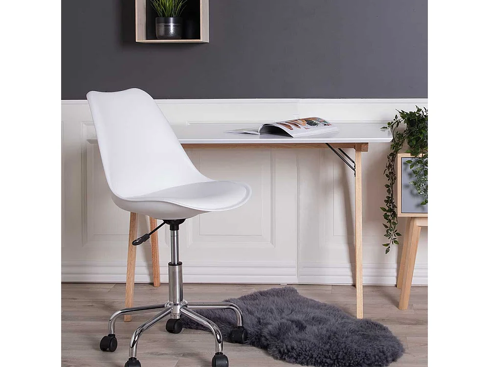 Designschreibtisch in Weiß und Holz Naturfarben Skandi Style