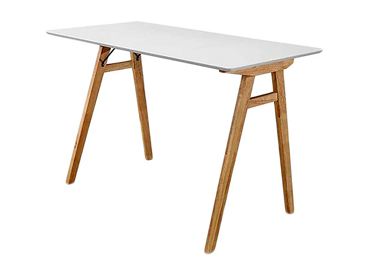 Designschreibtisch in Weiß und Holz Naturfarben Skandi Style