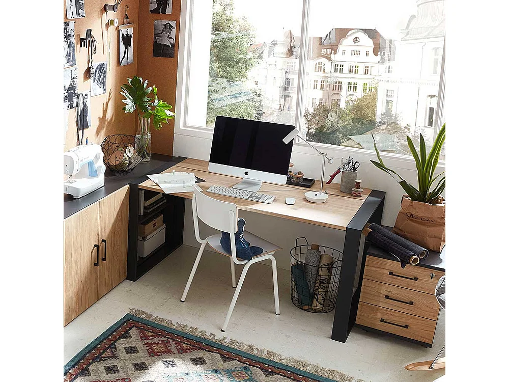 B�roschreibtisch in Hickory Holzoptik & Anthrazit Staufach