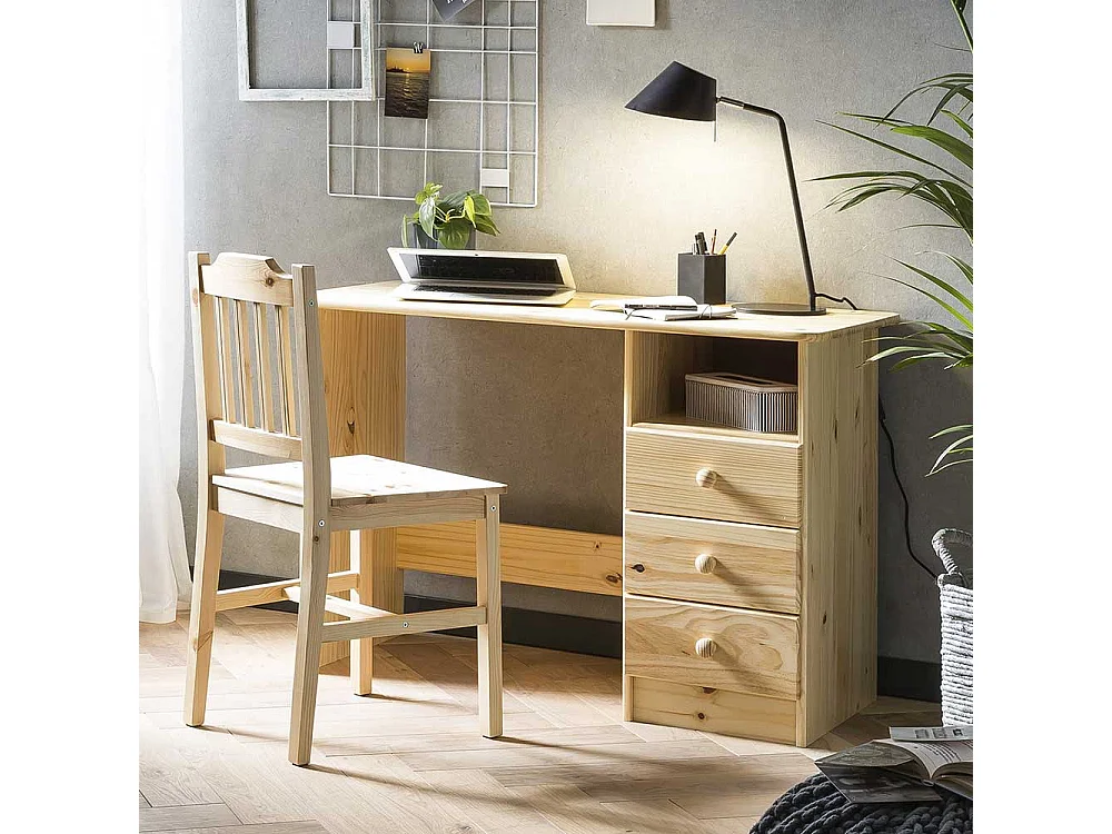 Massivholz Schreibtisch aus Kiefer lackiert 110 cm breit
