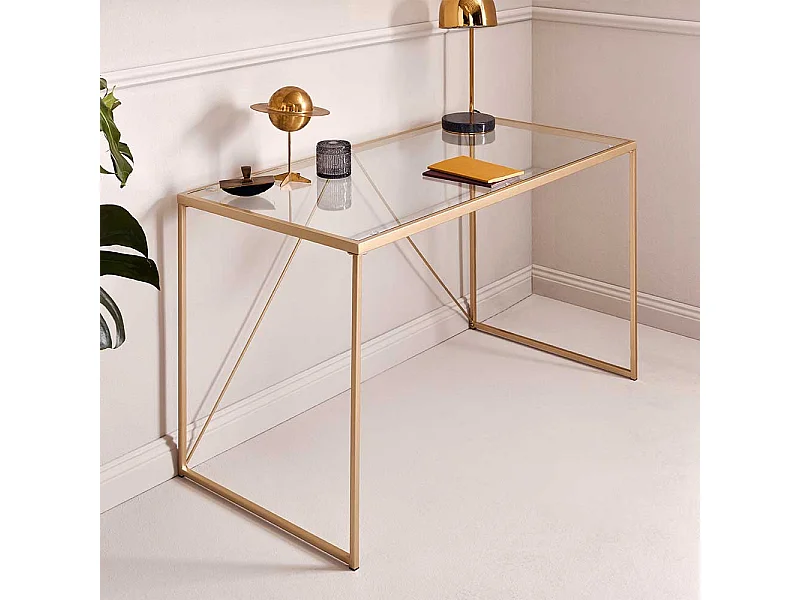 Designschreibtisch Schreibtisch mit Glasplatte und Bügelgestell