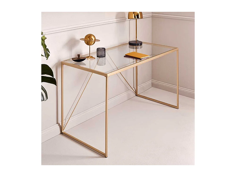 Designschreibtisch Schreibtisch mit Glasplatte und Bügelgestell