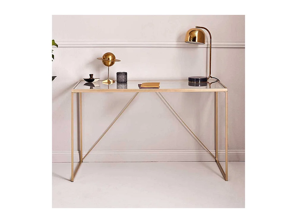 Designschreibtisch Schreibtisch mit Glasplatte und Bügelgestell