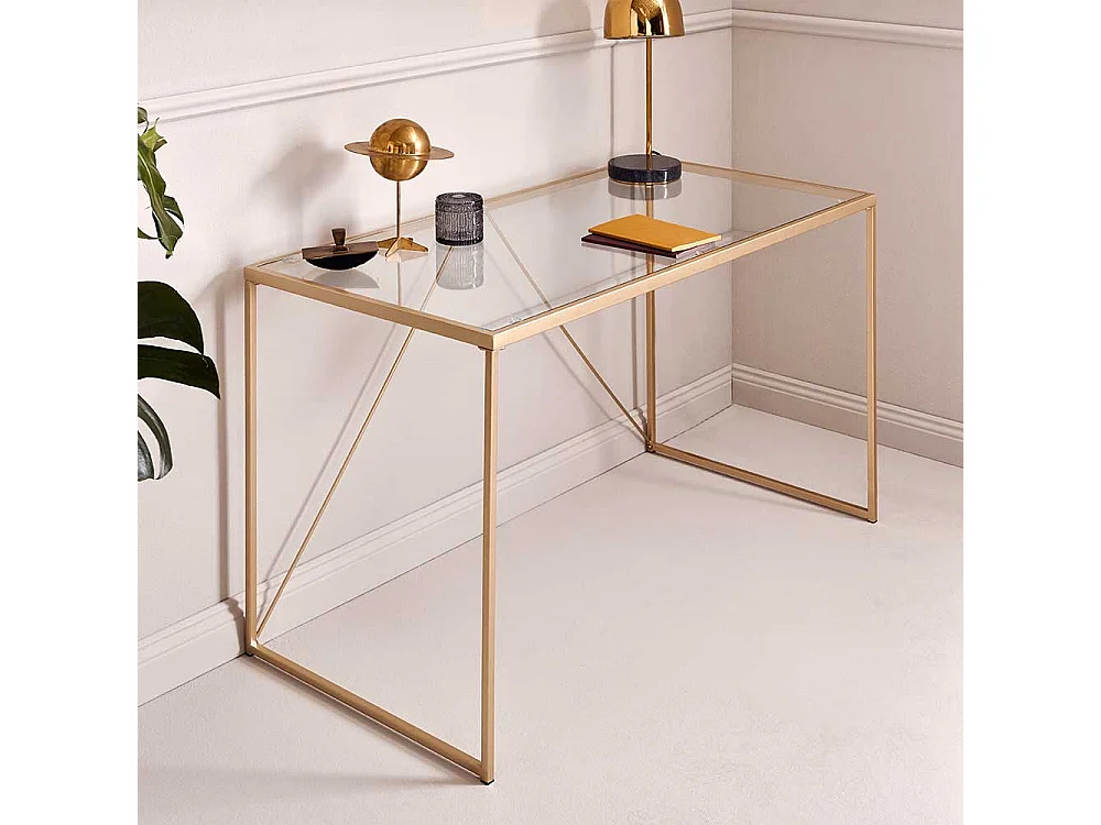 Designschreibtisch Schreibtisch mit Glasplatte und Bügelgestell