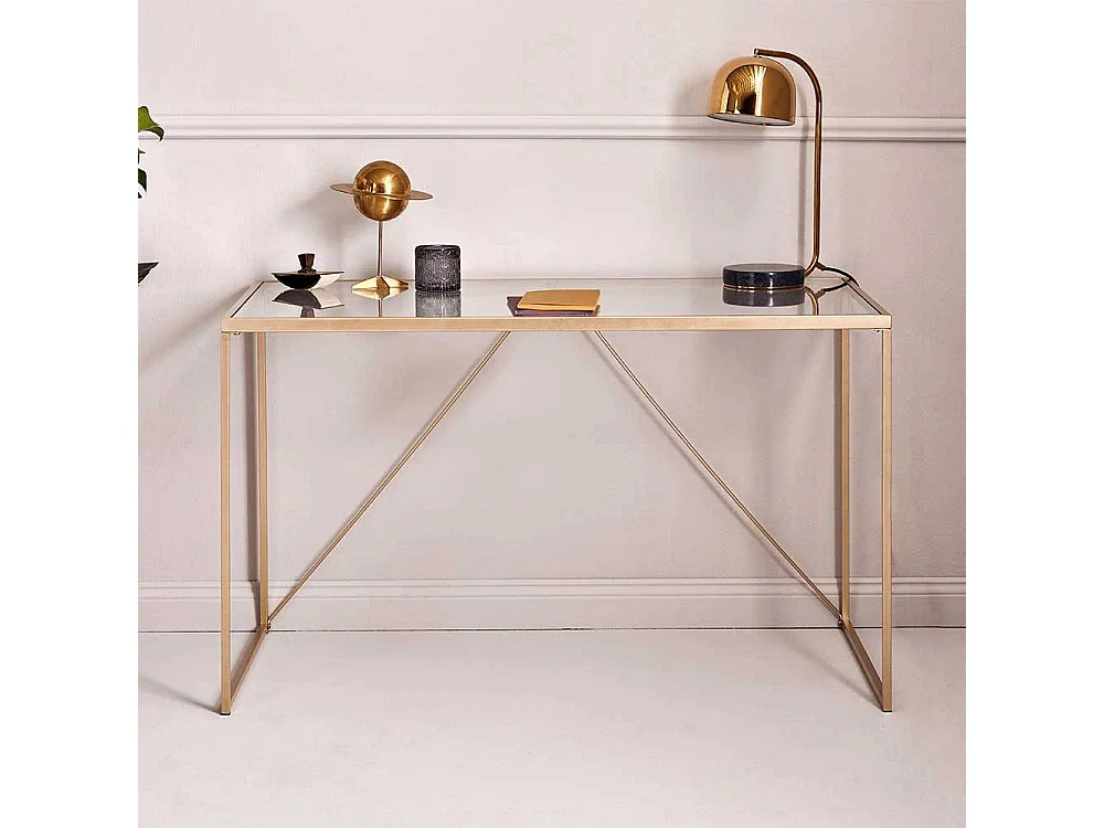 Designschreibtisch Schreibtisch mit Glasplatte und Bügelgestell