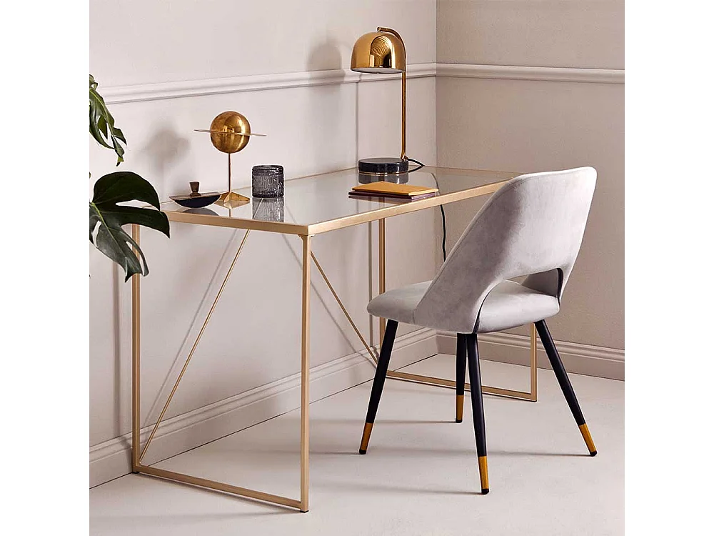 Designschreibtisch Schreibtisch mit Glasplatte und Bügelgestell