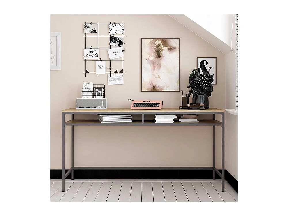 Metallgestell Bürotisch in Eichefarben und Dunkelgrau Staufach