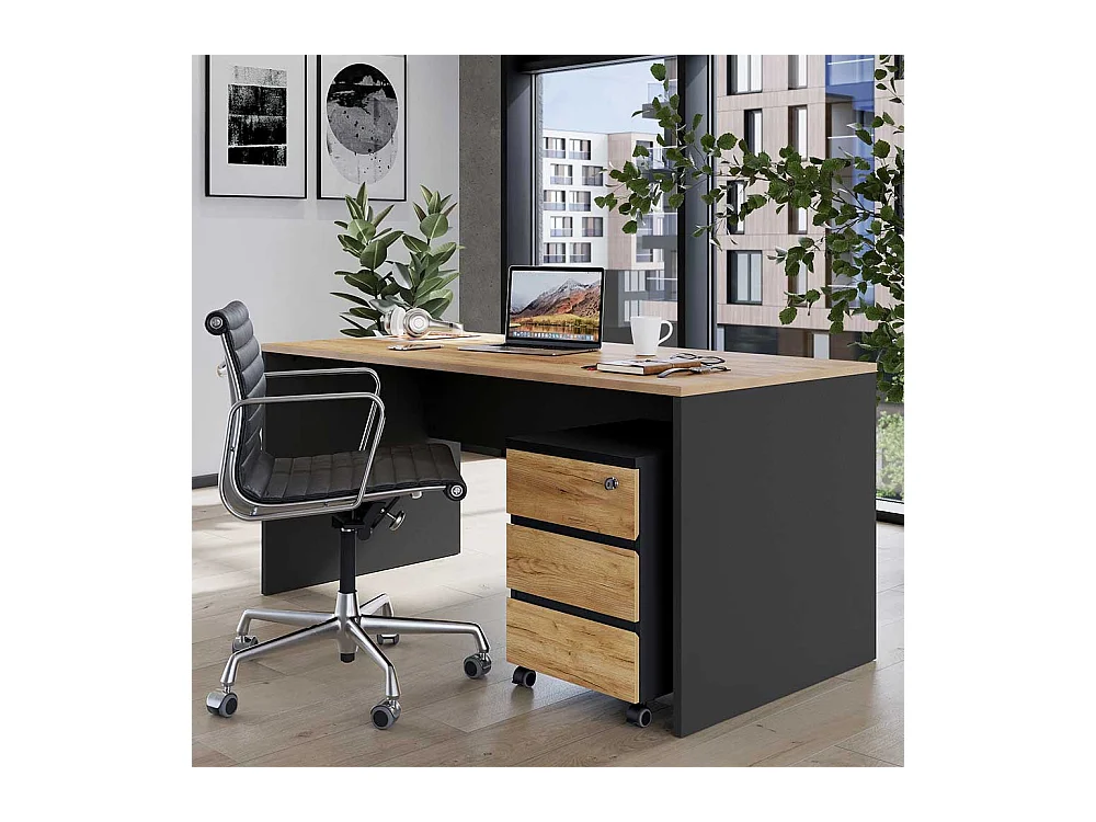 Home Office Schreibtisch mit Rollcontainer Knieraumblende (zweiteilig)