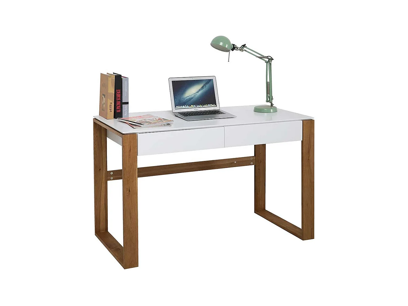 Jugendschreibtisch in Weiß und Eichefarben 120 cm breit