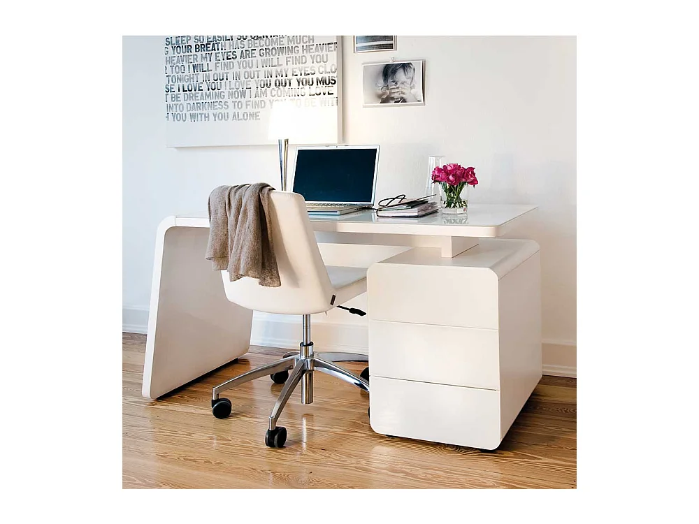 Schreibtisch mit Weiß Glas Stauraum
