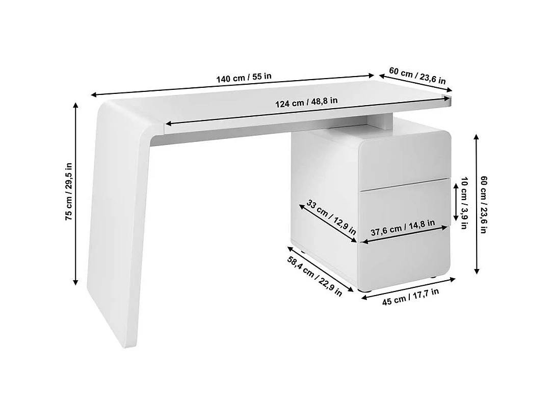 Schreibtisch mit Weiß Glas Stauraum