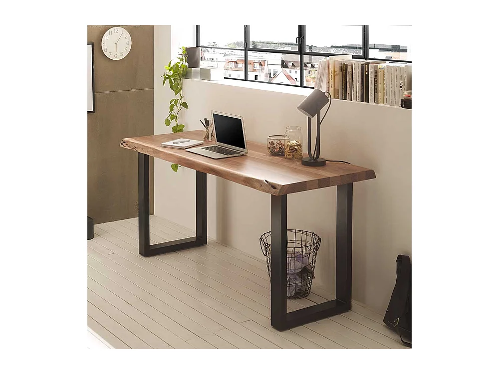 Schreibtisch mit Baumkante aus Akazie Massivholz Metall