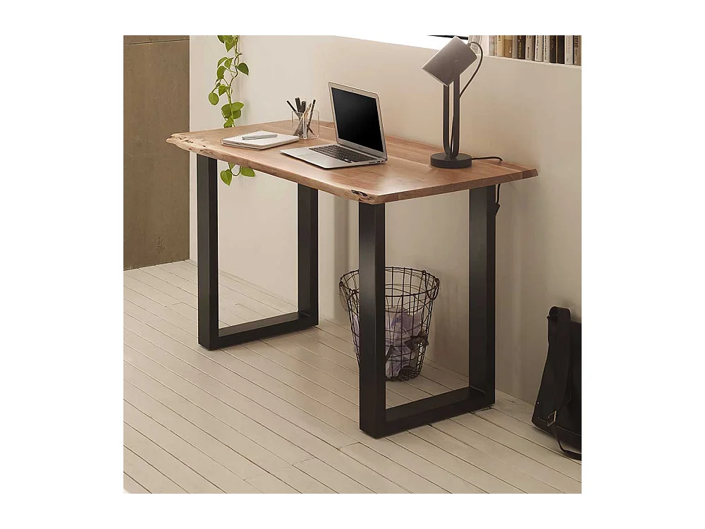 Schreibtisch mit Baumkante aus Akazie Massivholz Metall