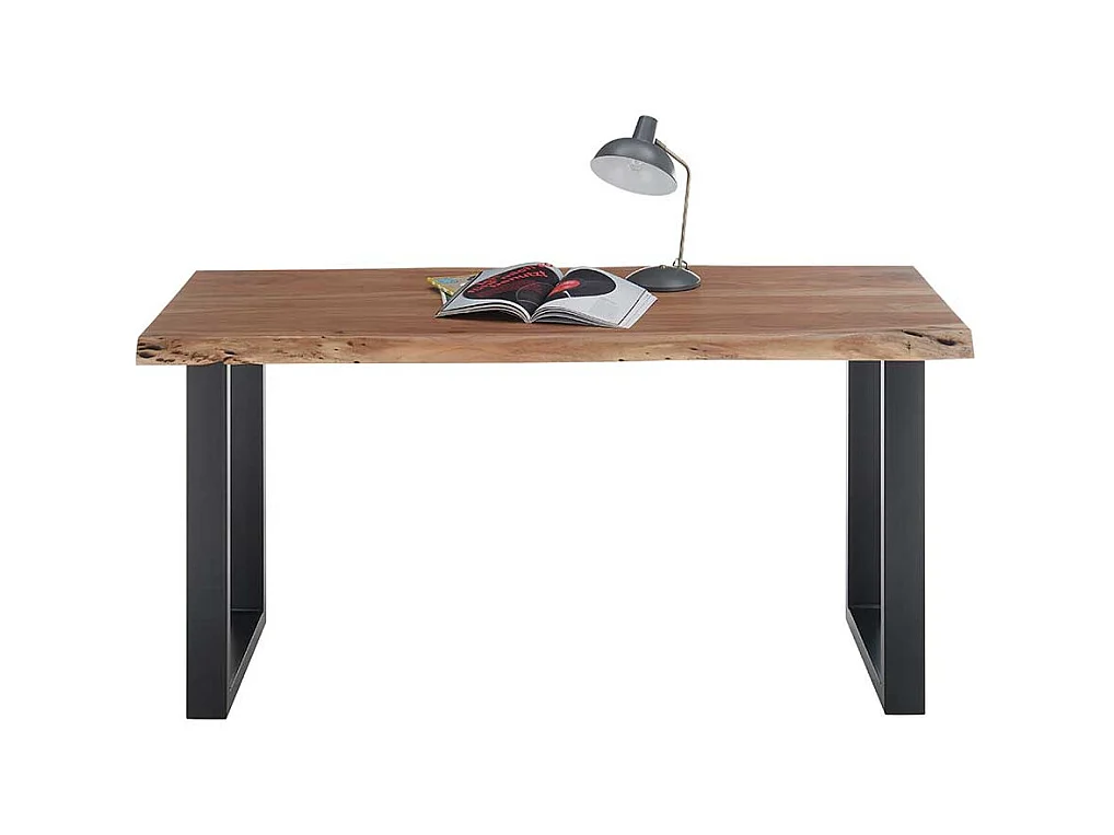 Schreibtisch mit Baumkante aus Akazie Massivholz Metall
