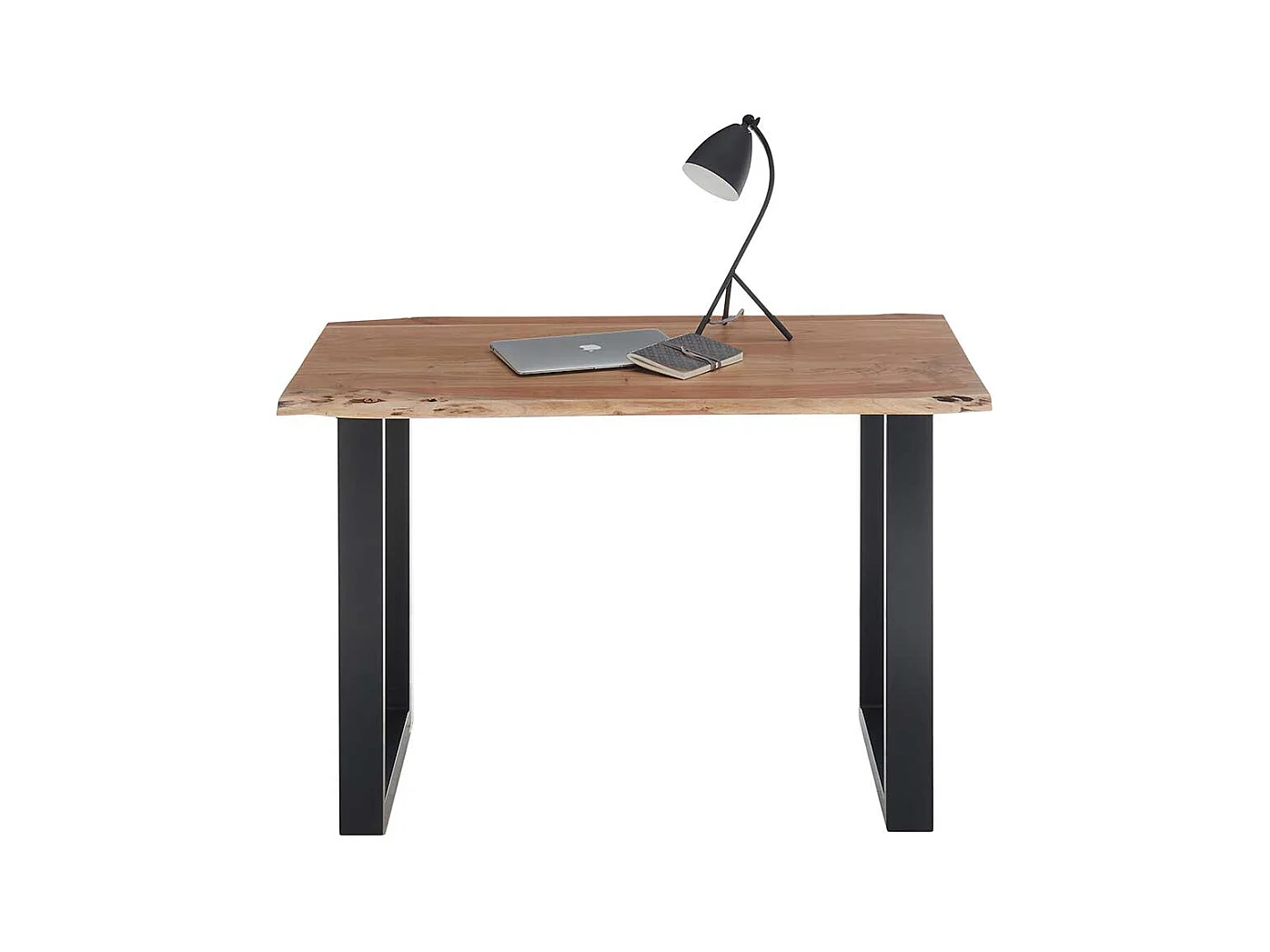 Schreibtisch mit Baumkante aus Akazie Massivholz Metall