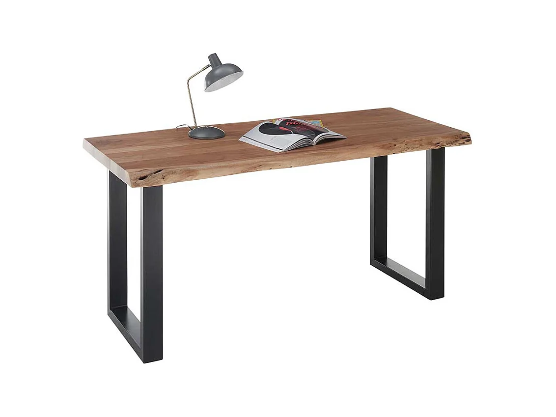 Schreibtisch mit Baumkante aus Akazie Massivholz Metall