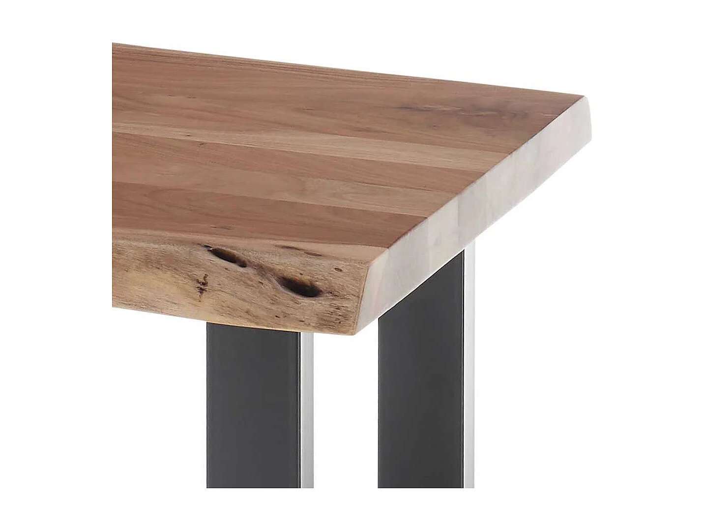 Schreibtisch mit Baumkante aus Akazie Massivholz Metall