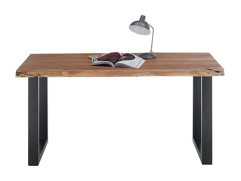 Schreibtisch mit Baumkante aus Akazie Massivholz Metall