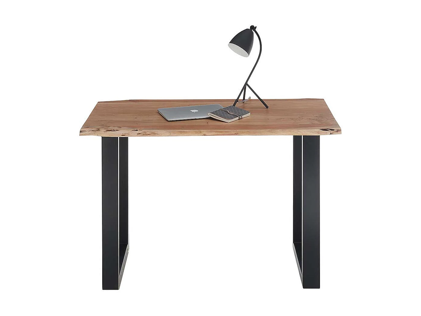 Schreibtisch mit Baumkante aus Akazie Massivholz Metall