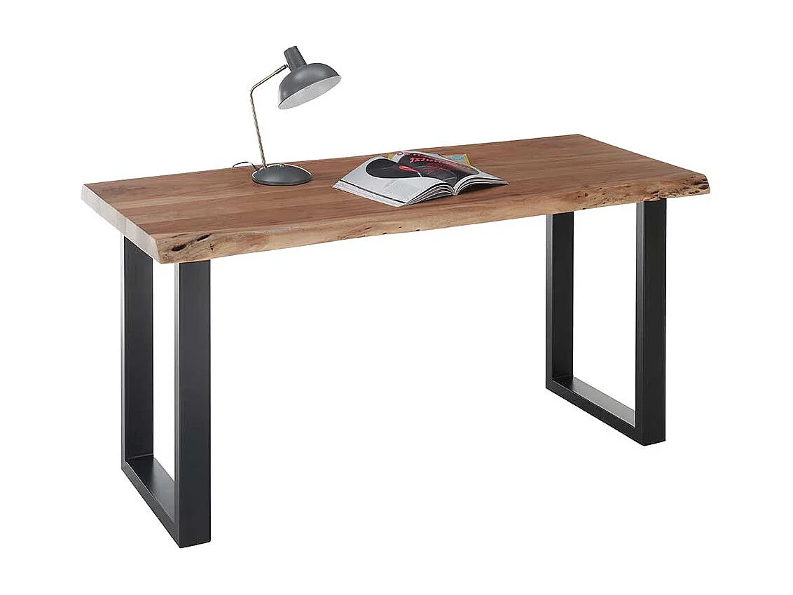 Schreibtisch mit Baumkante aus Akazie Massivholz Metall