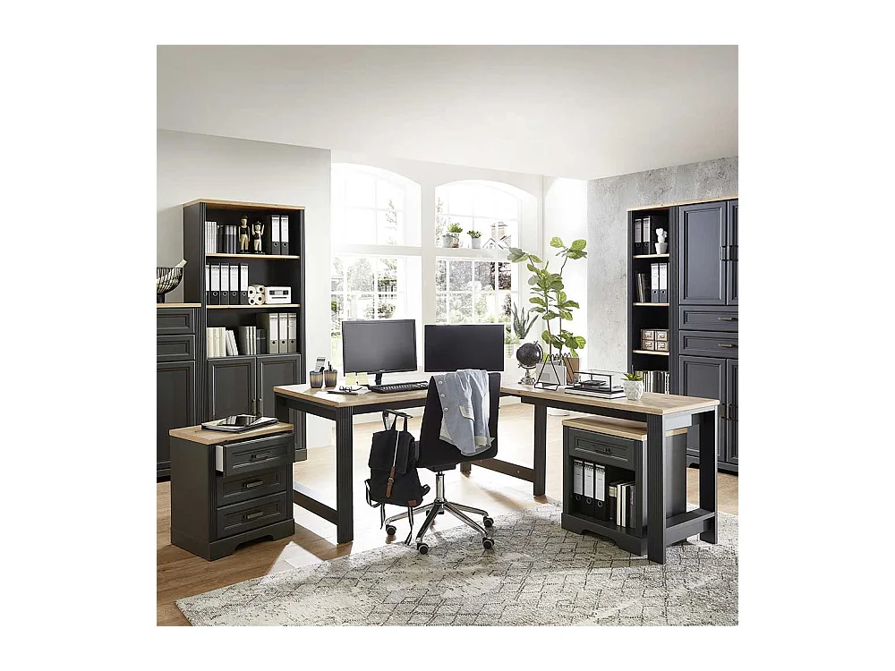 Büromöbel Set mit Schreibtisch in Winkelform 2 Rollcontainer (dreiteilig)