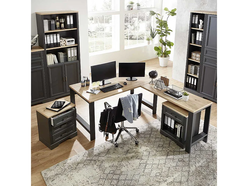 Büromöbel Set mit Schreibtisch in Winkelform 2 Rollcontainer (dreiteilig)