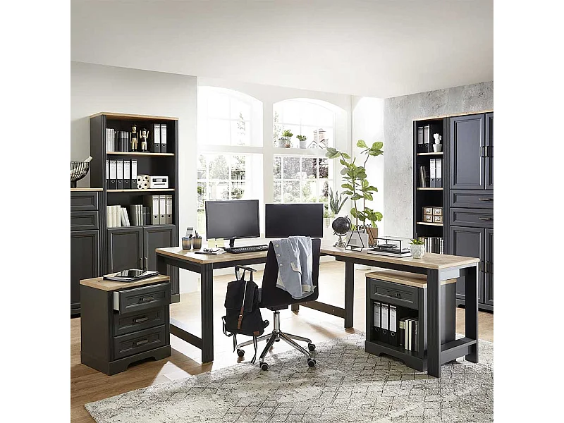 Büromöbel Set mit Schreibtisch in Winkelform 2 Rollcontainer (dreiteilig)