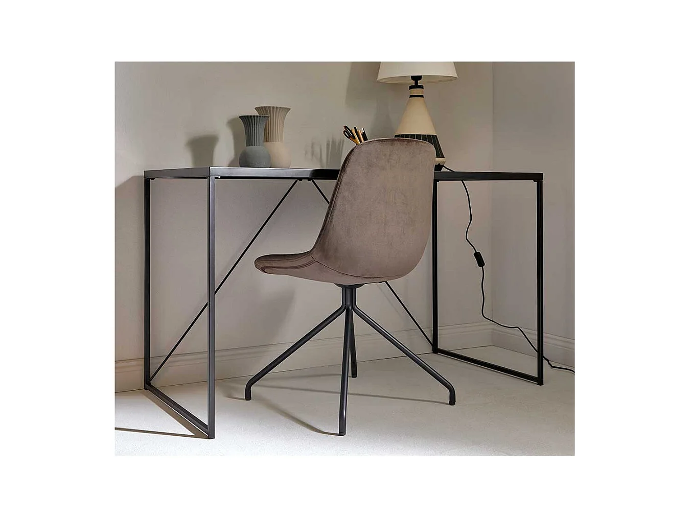 Schreibtisch Konsoltisch mit Glasplatte und Bügelgestell