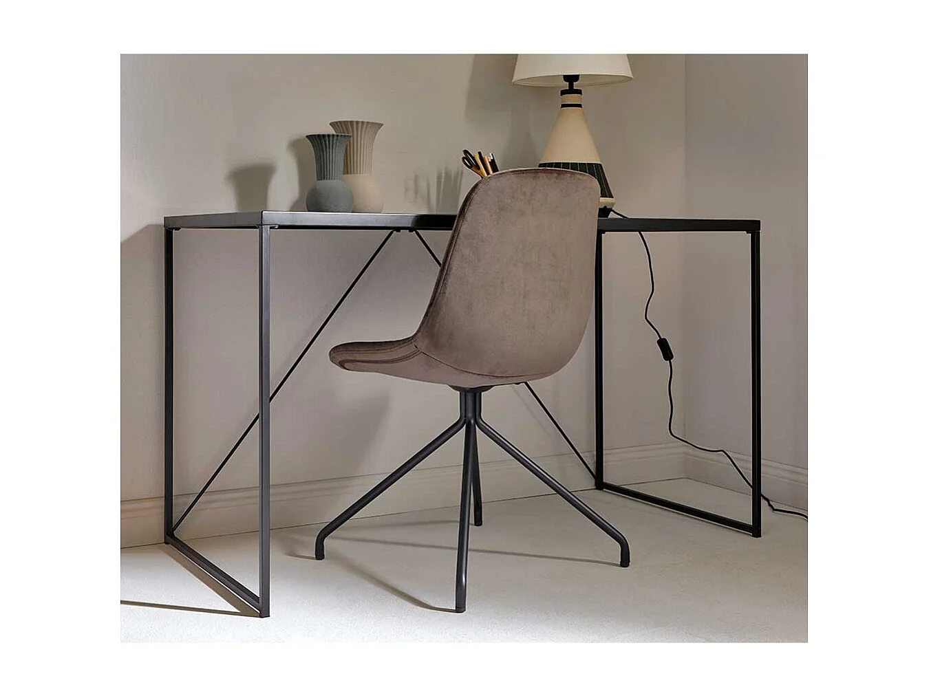 Schreibtisch Konsoltisch mit Glasplatte und Bügelgestell