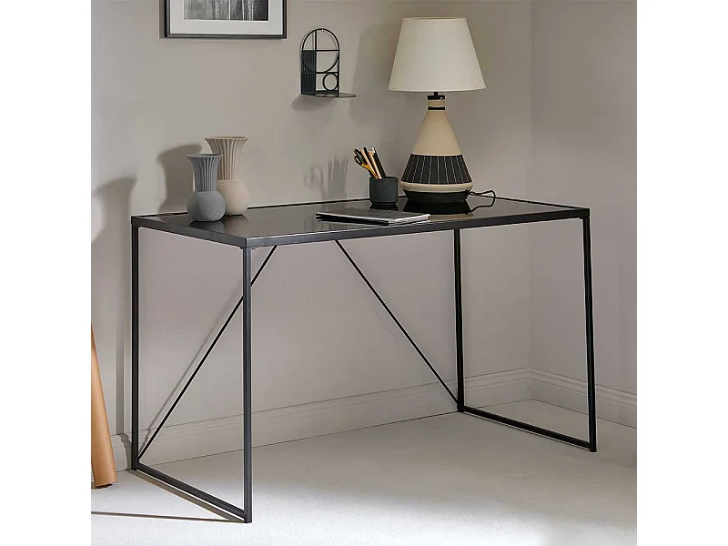 Schreibtisch Konsoltisch mit Glasplatte und Bügelgestell