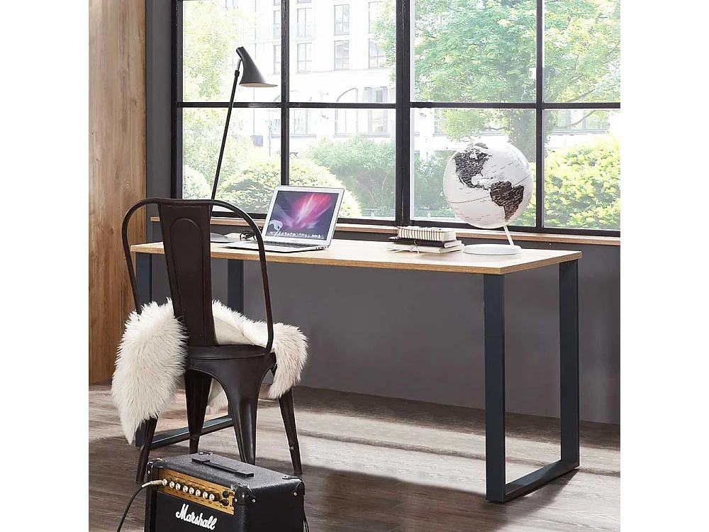 Laptopschreibtisch in Plankeneiche Holzoptik Bügelgestell aus Metall