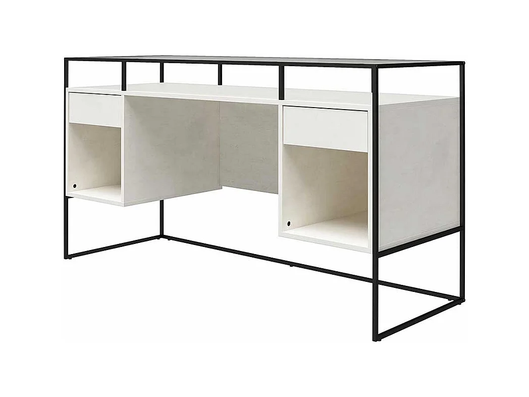 Schreibtisch mit Seitenregalen in Lichtgrau und Schwarz Strukturglasplatte