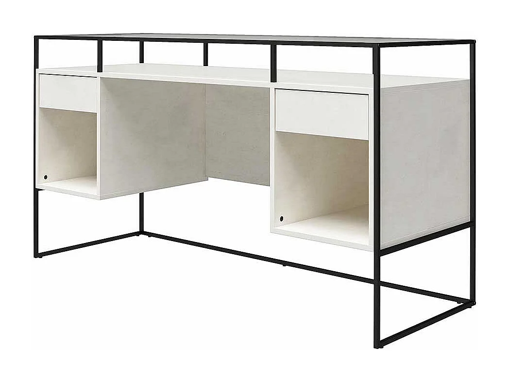 Schreibtisch mit Seitenregalen in Lichtgrau und Schwarz Strukturglasplatte