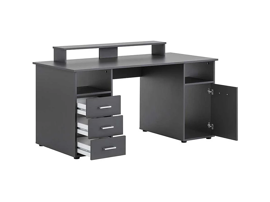 Schreibtisch mit Aufsatz in Anthrazit Tür und Schubladen