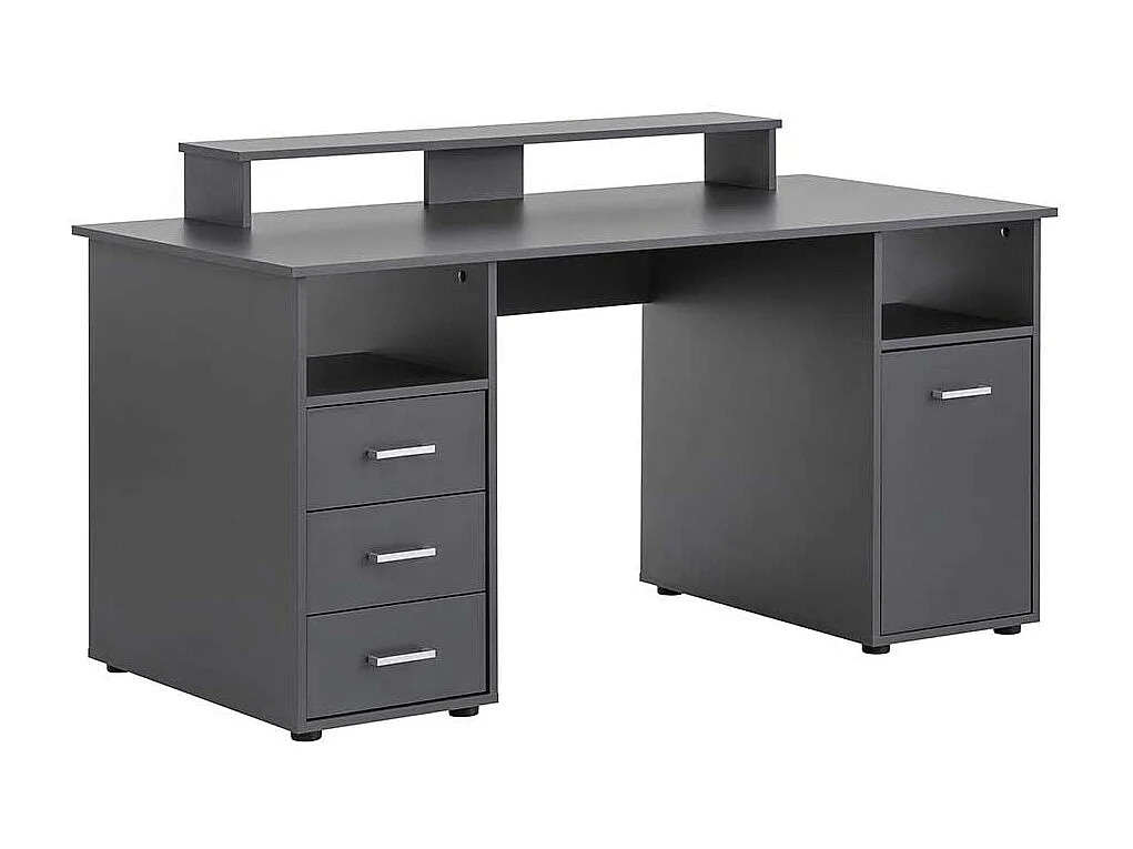Schreibtisch mit Aufsatz in Anthrazit Tür und Schubladen